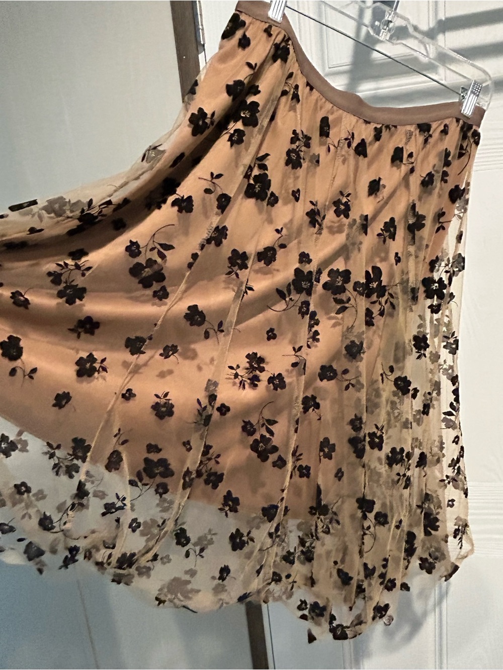 Beige Floral Velvet-Embroidered Midi Skirt - Picture 3 of 5